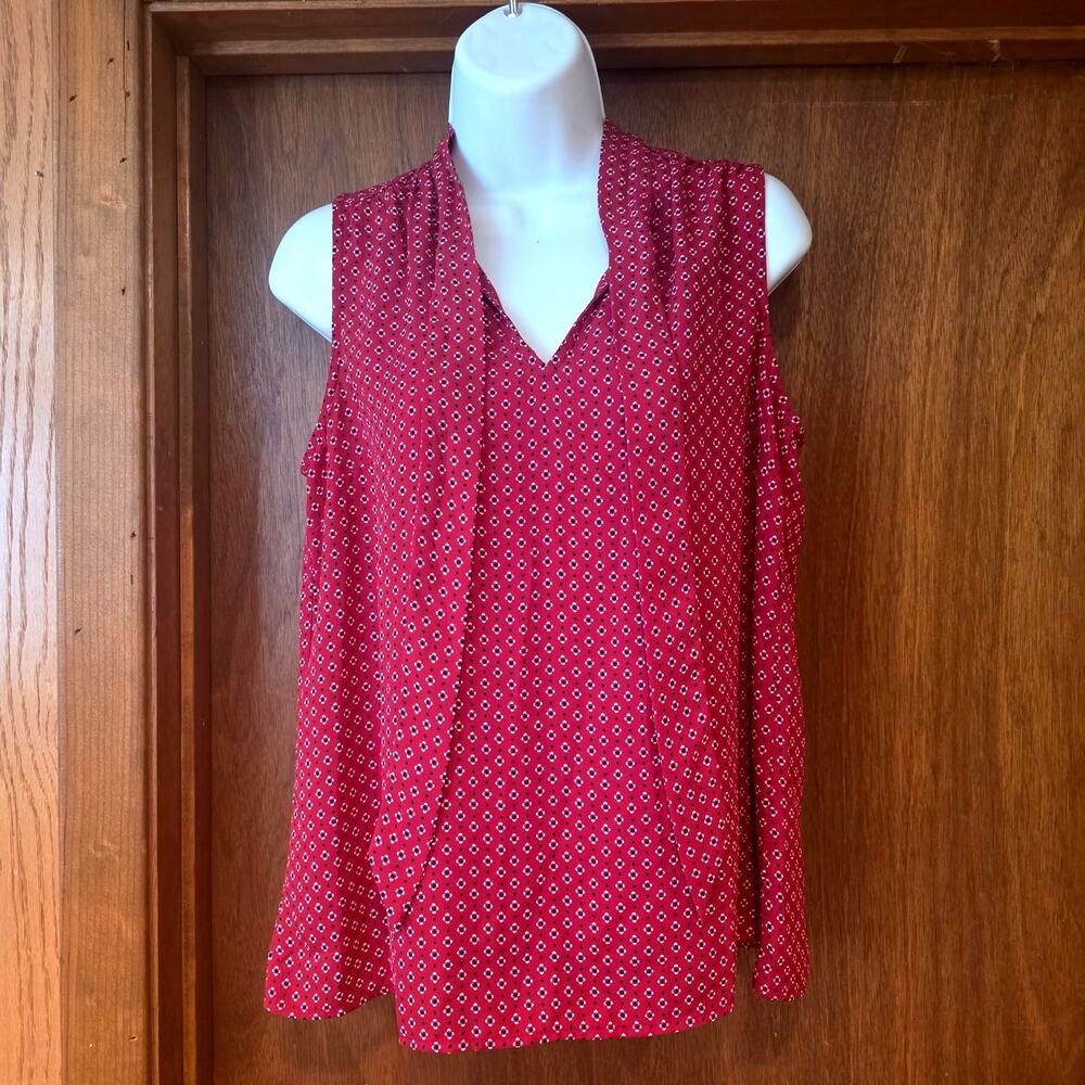 Tommy Hilfiger red geometric print sleeveless neck-tie blouse sz S - Picture 3 of 5